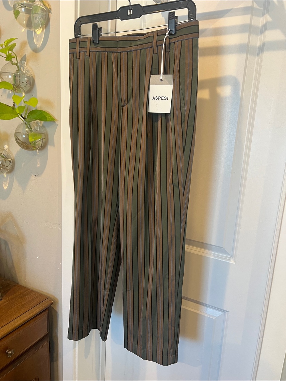 Aspesi Olive and Brown Vertical Stripe Women’s Trousers